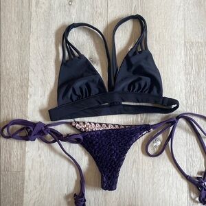 Elegant Black and Purple Bikini Set